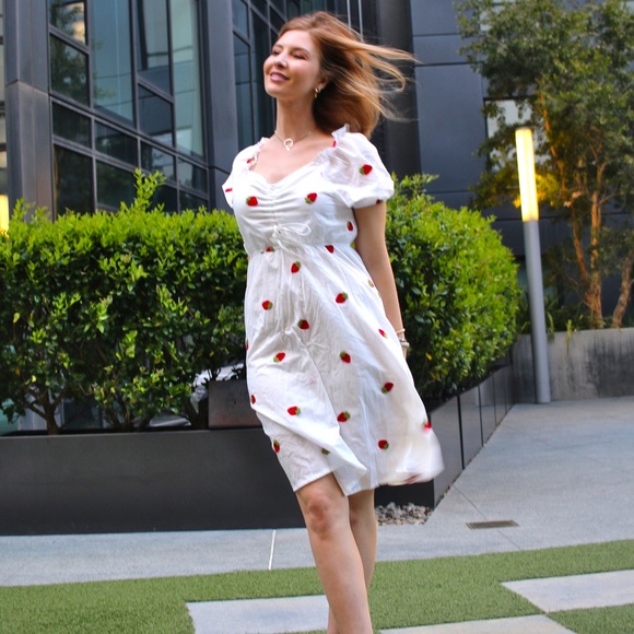 Strawberry Cottagecore Summer Milkmaid Dress - Picture 3 of 8